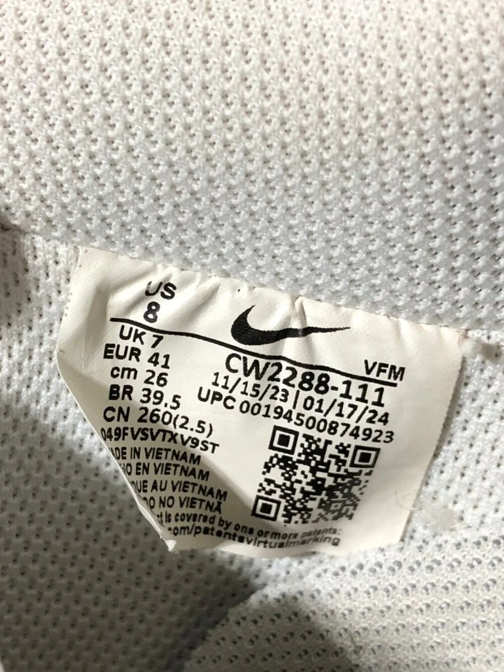 Nike Air Force 1 '07 Low Men’s Size 8 Triple White White Sneakers